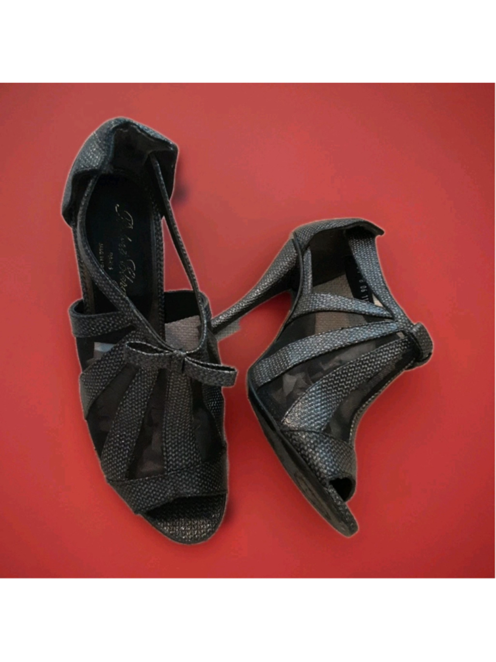 ROBERT CLERGERIE-Paris-Peep Toe Strappy Silver Black Heels Bow-Elegant-38.5/8.5